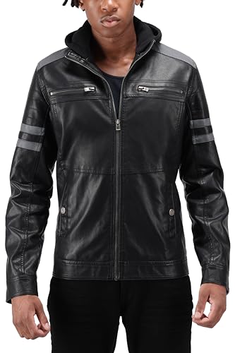 Image of X-Ray Men's Slim Fit Faux-Leather Moto Jacket with Removable Hood