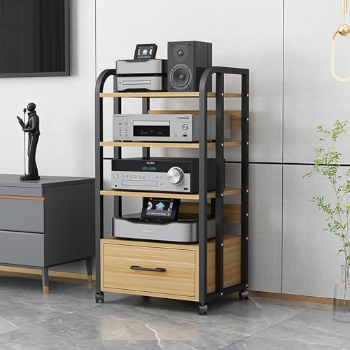 HONGKEFIT 3/4-Tier AV Media Stand Corner Shelf Stereo Cabinet Audio Rack Tower with Height Adjustable Wooden Shelves, Media Stand Audio/Video Component Cabinet with Drawer (Color : 4tier)