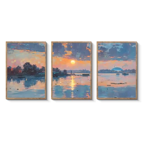 阪画屋 アートパネル アートボード ポスター 玄関 壁画 壁掛け 壁飾り 部屋飾り 飾り絵 絵 絵画 油絵 ソファの背景画 インテリア 現代 モダン フレーム 額付き 木枠付きの完成品 木目調 キャンバス 風水 風景画 プレゼント ギフト 30×40×3枚