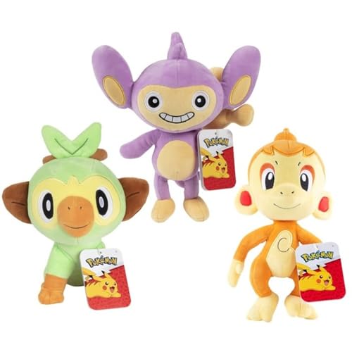 Image of Pokémon 8" Monkey Plush 3-Pack - Chimchar, Grookey & Aipom - Officially Licensed - Authentic Collectible Soft Stuffed Animal Toy Figures - Gift for Kids, Boys, Girls - 2+