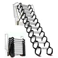 12 Steps Attic Ladder, Wall Mounted Folding Loft Ladder, 10.17ft Retractable Loft Access Staircase Pull Down System, Extension Steps with Armrests, Weight Capacity 660lbs (Black)