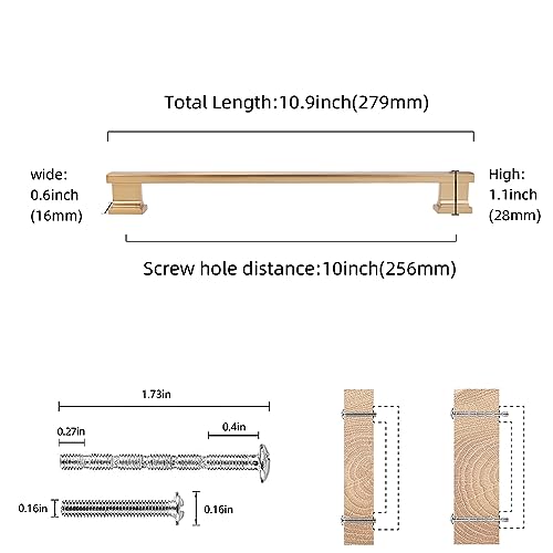 COTYKILEY 6 Pack 10 Inch(256mm) Champagne Copper Cabinet Handles Gold Kitchen Cabinet Pulls Cabinet Door Handles Kitchen Cabinet Hardware Cupboard Drawer Pulls Dresser Handles by COTYKILEY - Image 2