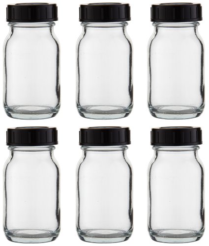 Weithalsflaschen 6 x 100ml Klarglas inkl. Schraubverschluss mit Dichtungsscheibe - Hochwertig, Simplistisch, Glasflasche, 96.5 mm (mit Deckel), Haushaltsgläser