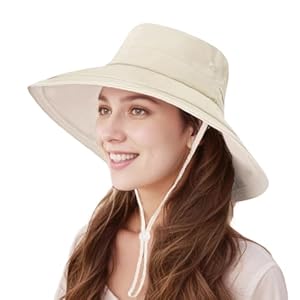 Sun Hats for Women Wide Brim UV Protection, Foldable Ponytail Summer Hats Cap Waterproof Breathable Safari Bucket Hats for Beach Garden Fishing