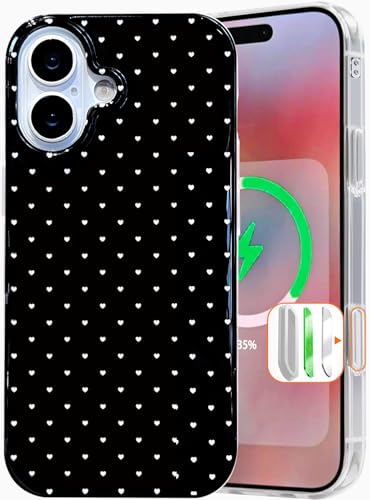I-MGAE-IN-AR Compact Case for iPhone 17 Case Cute Heart Polka Design, Camera Control, Compatible with MagSafe, Shockproof Military-Grade Protection,Simple Phone Case for Aesthetic-Black