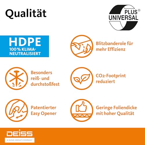 Deiss Universal 44904 Pouch with Printed Sleeve, 30 Litre, 500 mm x 600 mm, 50 per roll, Grey, Gray, 30 Liter - Image 2