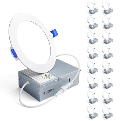 Ensenior 16 Pack 4 Inch LED Recessed Ceiling Light, Dimmable, 4000K Cool White, 750LM 9W 120V, High Brightness Canless Wafer Downlight - ETL&FCC&IC