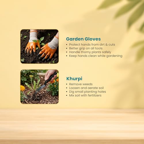 Image of Zamia Gardening Tools Kit, Set of 5, Khurpi, Gloves, Trowel & More