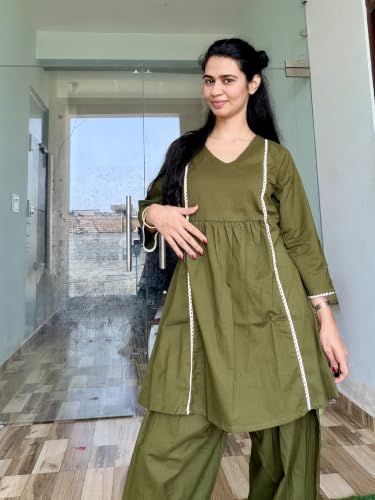Image of Women's Cotton Farshi Salwar Suit Set | 3 /4 Sleeves, Plain Kurti