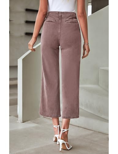 LookbookStore Womens Jeans High Waisted Trendy Cropped Wide Leg Baggy Stretchy Denim Jean Pants Pocket Trousers Jeans3