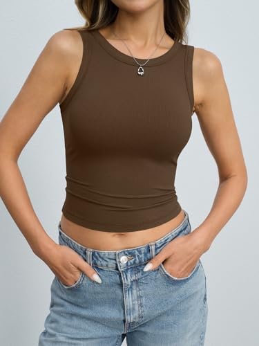 Image of Eachyes Womens Ribbed Crop Tank Tops High Neck Sleeveless Slim Fit Shirts Summer Casual Y2k Going Out Clothes 2026