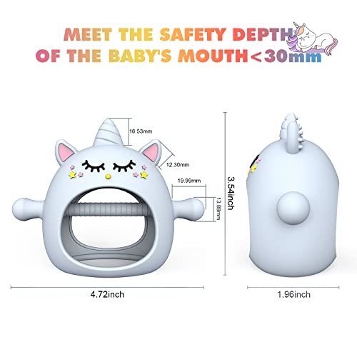 Teething Toys For Babies 0-6 Months, Tinabless Unicorn Never Drop Silicone Teether For Babies 6-12 Months, Hand Pacifier For Breast Feeding Babies, Baby Chew Toys Freezer Safe For Newborn, Blue #TOP2