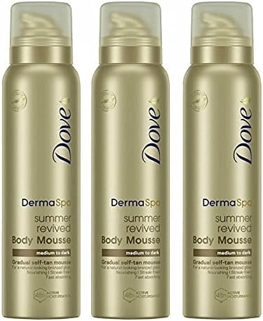 3 pack of 150ml Dove Derma Spa Gradual Self-Tan Body Mousse Medium to Dark