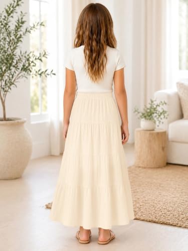 Image of Girls Tiered Maxi Skirt Boho Flowy Peasant Long Skirt for Kid 7-14