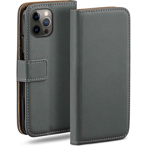 Funda para iPhone 12 Pro Max moex tipo libro con ranura para tarjetas en color gris antracita