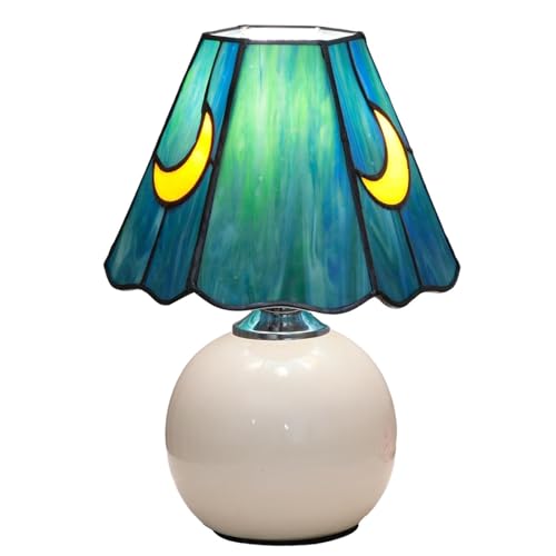 KIPHEPI Stained-Glass Tiffany Mushroom Bedside Lamp (Sea Blue)