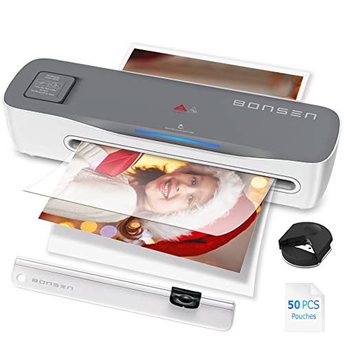 Laminator Machine, BONSEN 4 in 1 Thermal Laminator with 50 Laminating Pouches, A4 Portable Laminator with Paper Trimmer and Corner Rounder, 9 Inches Personal Laminator for Home School Office