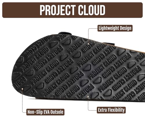 Image of Project Cloud 100% Genuine Leather Flat Sandals For Women 2026 Cork Footbed Womens Sandals with Memory Foam and arch support Vacation Essentials Slides for Women Footwear (Venita)