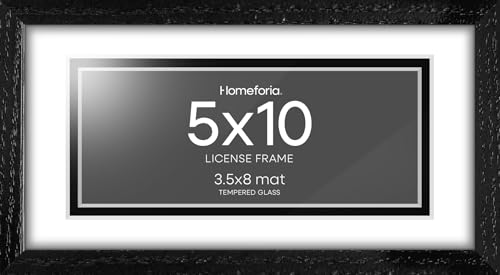 Image of Homeforia 5x10 Business License Frame Black, High End Oak 5 x 10 Black Wood Document Certificate Frame with Mat 4x9, 10x5 Wooden Picture Frames for Wall or Tabletop, Tempered Glass, Wall Kit, Set of 3