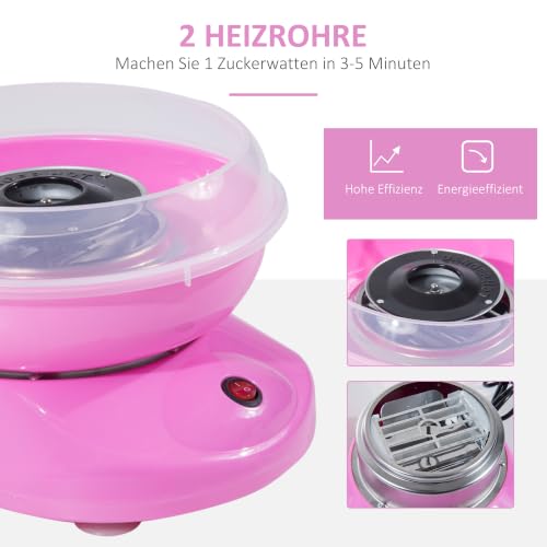 Foto von HOMCOM Zuckerwattemaschine für Zuhause mit Stäbchen 550W Höhe 18 cm Rosa