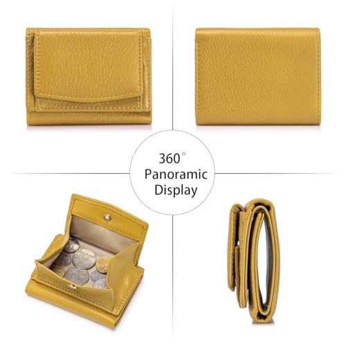 Image of Small Wallet Women Genuine Leather RFID Blocking Trifold Tiny Wallets with Snap Coin Pouch 7 Card Solts