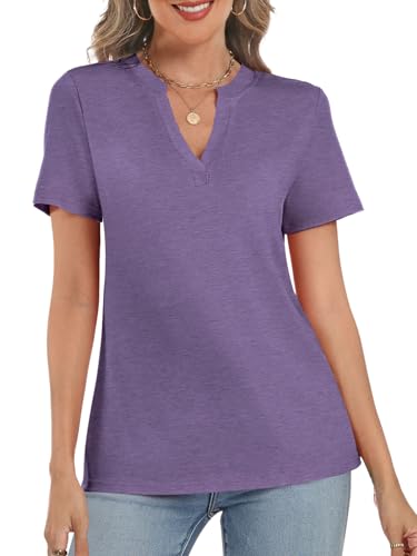 YESTTO Womens V Neck Summer Tops Short Sleeve T Shirts Loose Fit Casual Tee Trendy Basic Tops Lightweight Breathable Fashion Clothes 2026 Purple — view 5