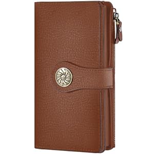 Travelambo Womens RFID Blocking Large Capacity Luxury Waxed Genuine Leather Clutch Wallet Multi Card Organizer