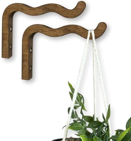 EvenWood 2-Piece Set of Wavy Wooden Wall Planters for Indoor Plan...
