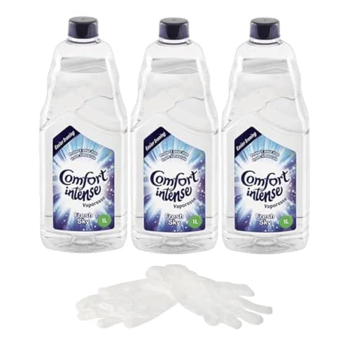 Comfort Ironing Water 3 x 1L Intense Limescale Protection Bundled With 3 Pairs Iron Cleaning Gloves Easing Ironing Fresh Sky Vaporesse (3L) (3 Pack)