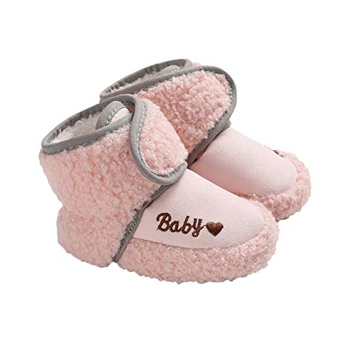 Baby Unisex Cozy Fleece Booties Premium Snow Boots Newborn Toddler Prewalker Winter Warm Crib Shoes, Pink 0-6 Months