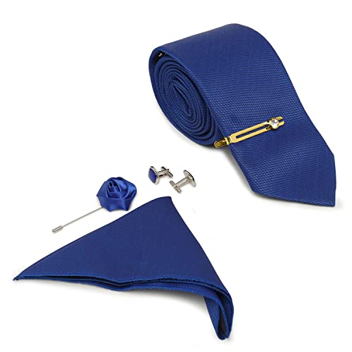 Image of MUTAQINOTI Mens Woven Premium Silk Necktie Suit Accessories Set With Pocket Square Cufflinks Brooch Golden Tie Pin (TEGP2)