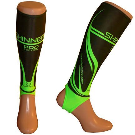 Shinnerz Hockey Shin Pad Inner Socks - Under Shin Guard Liners - Choice of Design & Size PROtection for Men and Women (Black/Green PRO, Adult extra long) — image 1