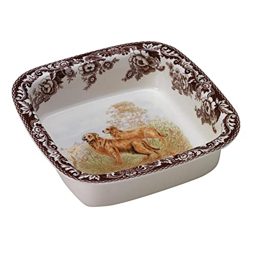 Spode Woodland Square Baking Dish | 10" Oven Dish With Golden Retriever Motif | Square Bakeware Made From Fine Earthenware | Microwave And Dishwasher Safe #TOP22
