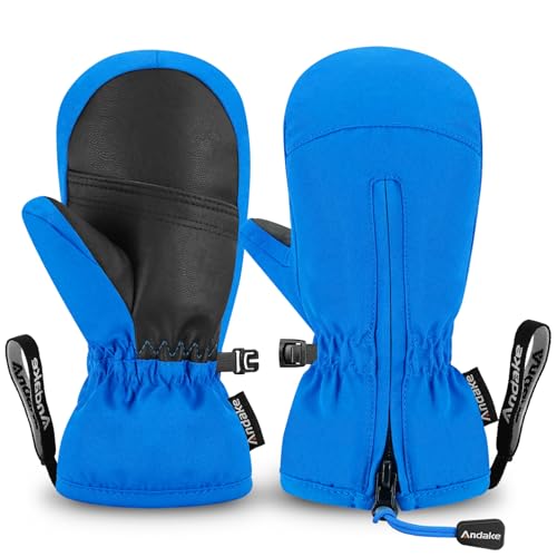 Andake Kinderhandschuhe,Warme Winterhandschuhe Wasserdicht Winddicht Handschuhe für Skifahren, Spielen, Outdoor-Aktivitäten, Jungen und Mädchen (Blau-kurz,XXS(ca.3-6 Jahre)