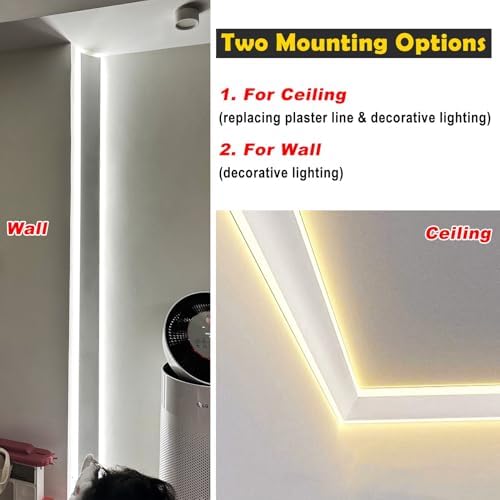 Aluminum Ceiling Trim Molding with LED Diffuser Channel - Modern Indirect Lighting Solution, Crown Moulding for LED Strip Lights, Cove Housing, 4.5m/14.7ft Length