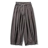 GURUNVANI Pantalones harén de pierna ancha para hombre, pantalones japoneses holgados, casuales, cintura elástica, Marrón, M