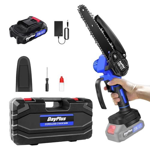 Cordless Mini Chainsaw 6-Inch, Electric Chain Saws with 1.5Ah Battery & 2 Chains, Lightweight Battery Power Chainsaw Purning Saw with Safety Lock for Tree Trimming