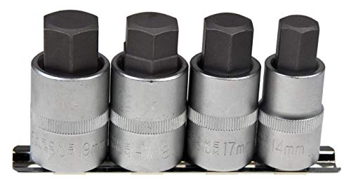 Schraubendreher-Einsätze Innensechskant-Einsatz/Steckschlüssel-Satz Stecknüsse 14-19 mm/Steck-Nuss Schlüssel für Innen-6-kant Schrauben 1/2-Antrieb Cr-V auf Steckleiste/Steckschiene, 4-tlg.