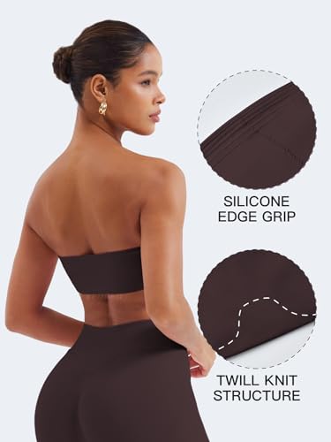 Image of YEOREO Strapless Bandeau Sports Bra for Workout Seamless Tube Top Gym Padded Wireless Bra