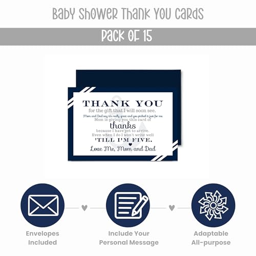 Paper Clever Party PCP Nautical Baby Thank You Cards, 15 Pack – Boys Baby Shower Notes With Envelopes thumb #2