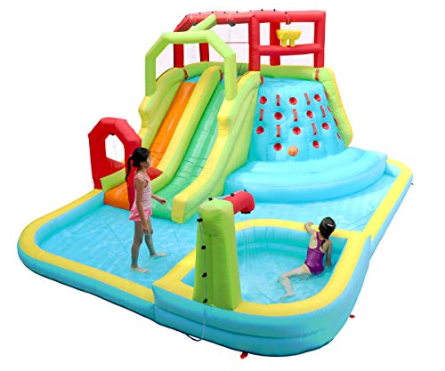 Wellfuntime Inflatable Water Slide Park With Splash Pool Climb The Wall, 3 Inflatable Sport Balls And 4 Water Guns, Water Slide With Air Blower #TOP2