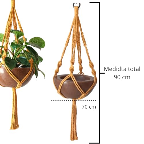 Suporte Corda Para Pendurar Vasos de Plantas 70 cm Cor Mostarda Arte Macrame