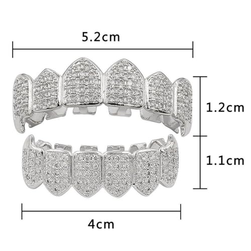 Grillz Diamond Grills for Your Teeth 18K Gold Plated Teeth Caps Top Bottom Set Iced Out Cubic Zirconia Grills Grillz Hip Hop Rapper Costume Cosplay Gothic Halloween Vampire Accessories Extra Molding Bars for Men and Women3