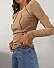 KIRUNDO Ribbed Long Sleeve Tops for Women Stretch Slim Basic Crop Tee Exposed Seams 2026 Spring Fall Fashion Trendy Tshirt(Camel, Large)