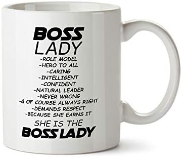 Boss Lady Description Funny Contemporary Design White Coffee Mug - Ceramic Tea Cup - 11 oz - Great Gift for Her Women, Wife, Entrepreneur, Startup Lady Boss, Girl Founder Novelty, Office Quote Present