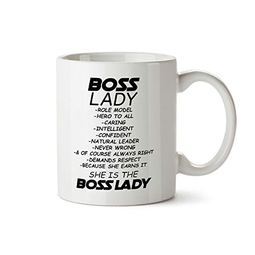 Boss Lady Description Funny Contemporary Design White Coffee Mug - Ceramic Tea Cup - 11 Oz - Great Gift For Her Women, Wife, Entrepreneur, Startup Lady Boss, Girl Founder Novelty, Office Quote Present #TOP24