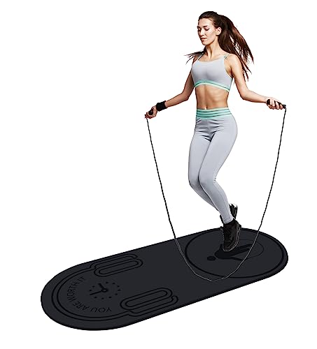 LERYG 8/20/30mm Jump Rope Mat Fitness Exercise Mat Durable, Non-Slip, Workout Mats with Jump Rope & Carrying Bag for Home Gym Flooring in Black(55