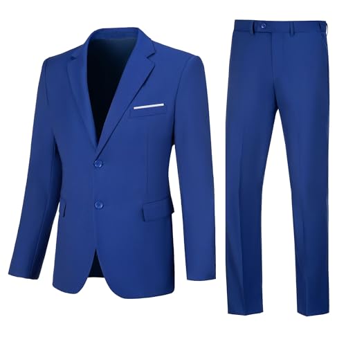 2 Piece Slim Fit Royal Blue Suit for Men Two Button Notch Lapel Wedding Prom Tuxedo Suits Elegant Blazer Pants L