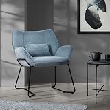 ML-Design Sillón de Salón, Azul Asiento Reclinable de Comedor con Respaldo Extraíble y Reposabrazos Diseño Ergonómico Mueble Tapizado con Funda de Lino y Cojín Taburete con Patas de Metal Negro