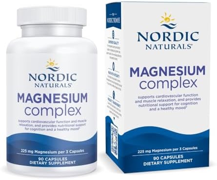 Nordic Naturals Magnesium Complex - 90 Capsules - 225 mg Magnesium - Brain & Heart Health, Mood, Energy, and Muscle Relaxation - Non-GMO, Vegan - 30 Servings